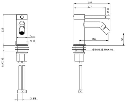 Rubinetterie Treemme 3M Contract Footprint IT 8C22 CC FP ZZ Miscelatore Bidet Da Appoggio Monoforo 1 Manopola Miscelazione Meccanica Stile Moderno Altezza 125 mm Profondità 146 mm Materiale Ottone Finitura Cromata