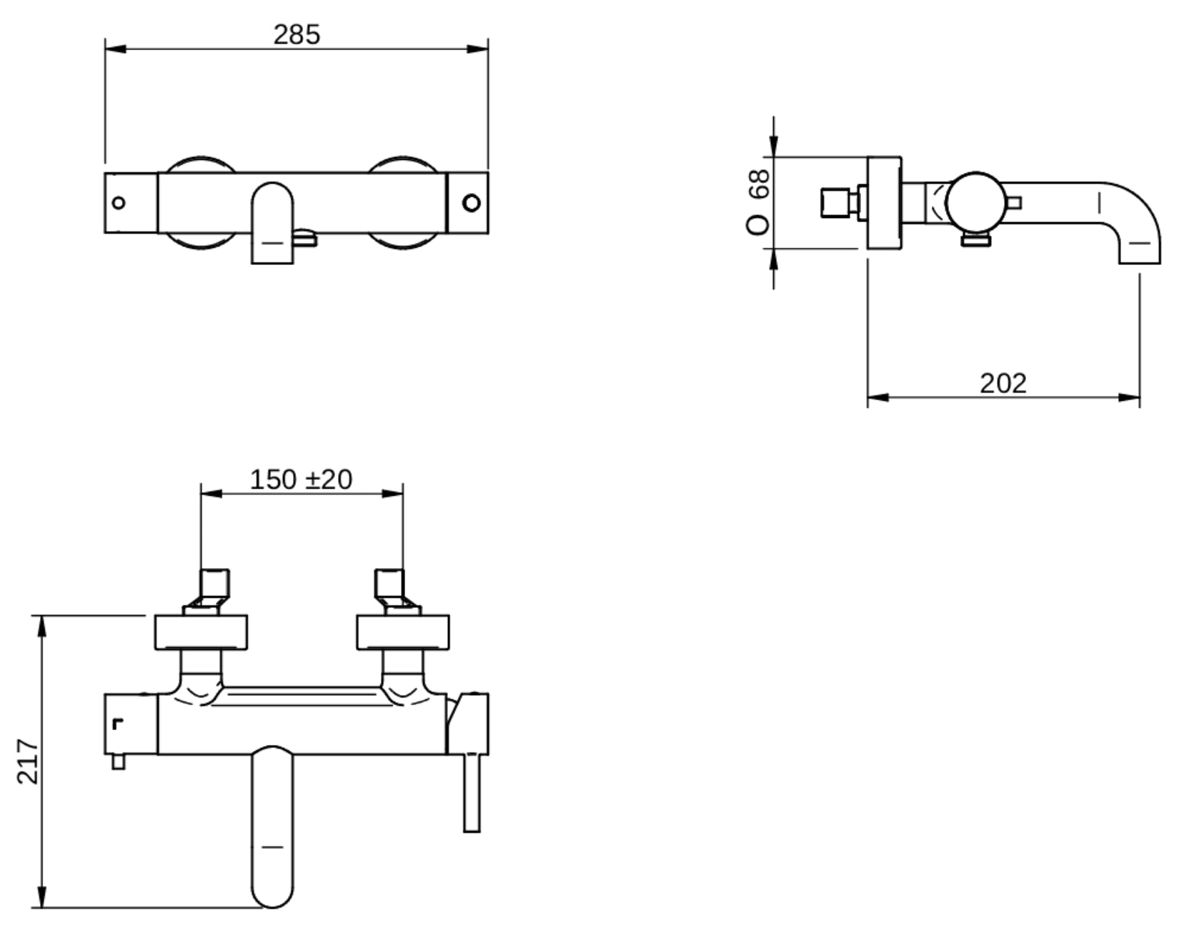 Rubinetterie Treemme 3M Contract Footprint IT 8C50 CC FP ZZ Miscelatore Monocomando Esterno Vasca a Muro Senza Set Doccia Miscelazione Meccanica 2 Fori Stile Moderno Ottone Cromato