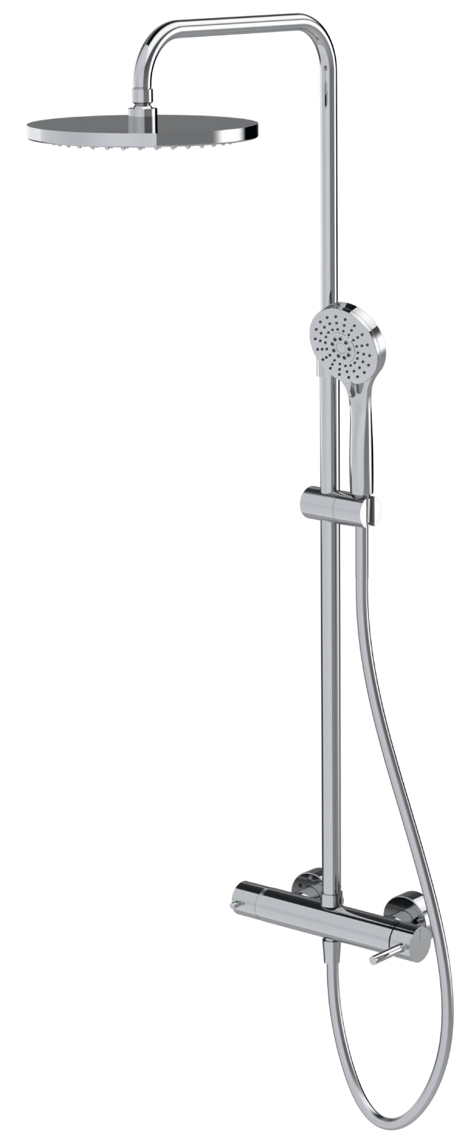 Rubinetterie Treemme 3M Contract Footprint IT 8C60 CC FP ZZ Colonna Gruppo Doccia Multifunzione Miscelatore Meccanico Deviatore Doccetta Rotonda Soffione Tondo Ø Diametro 255 mm Anticalcare ABS Flessibile PVC 1,5 Metri Montaggio Muro Ottone Cromato