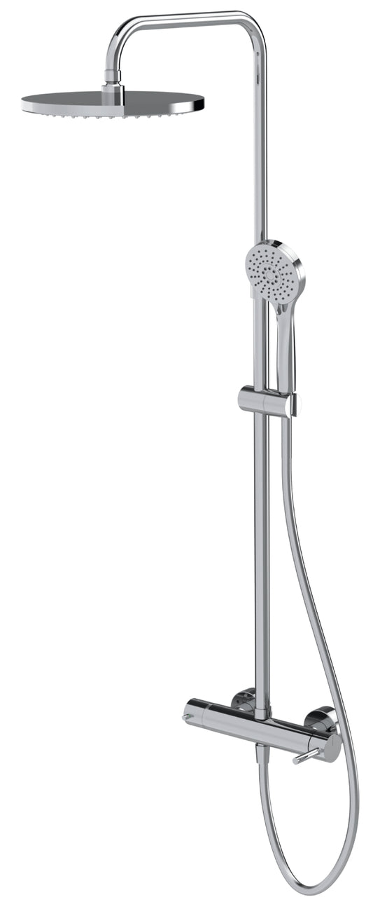 Rubinetterie Treemme 3M Contract Footprint IT 8C60 CC FP ZZ Colonna Gruppo Doccia Multifunzione Miscelatore Meccanico Deviatore Doccetta Rotonda Soffione Tondo Ø Diametro 255 mm Anticalcare ABS Flessibile PVC 1,5 Metri Montaggio Muro Ottone Cromato