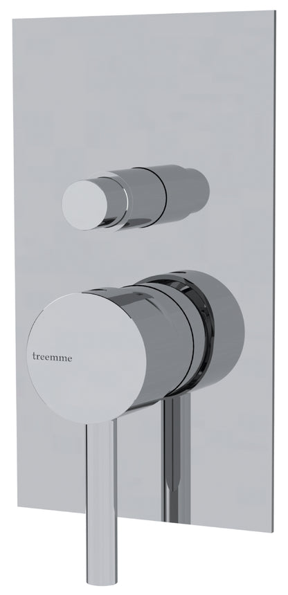 Rubinetterie Treemme 3M Contract Footprint RWIT 8C49 CC 02 + RWIT 7C49 ZZ 01 Miscelatore Monocomando Vasca Doccia Incasso con Click Clack Meccanico 2 Vie Parete 2 Fori 1 Manopola Parte Interna Esterna Incluse Stile Moderno Con Piastra Ottone Cromato