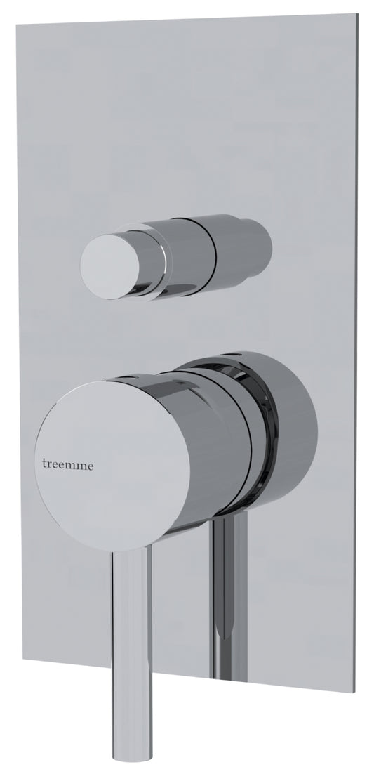 Rubinetterie Treemme 3M Contract Footprint RWIT 8C49 CC 02 + RWIT 7C49 ZZ 01 Miscelatore Monocomando Vasca Doccia Incasso con Click Clack Meccanico 2 Vie Parete 2 Fori 1 Manopola Parte Interna Esterna Incluse Stile Moderno Con Piastra Ottone Cromato
