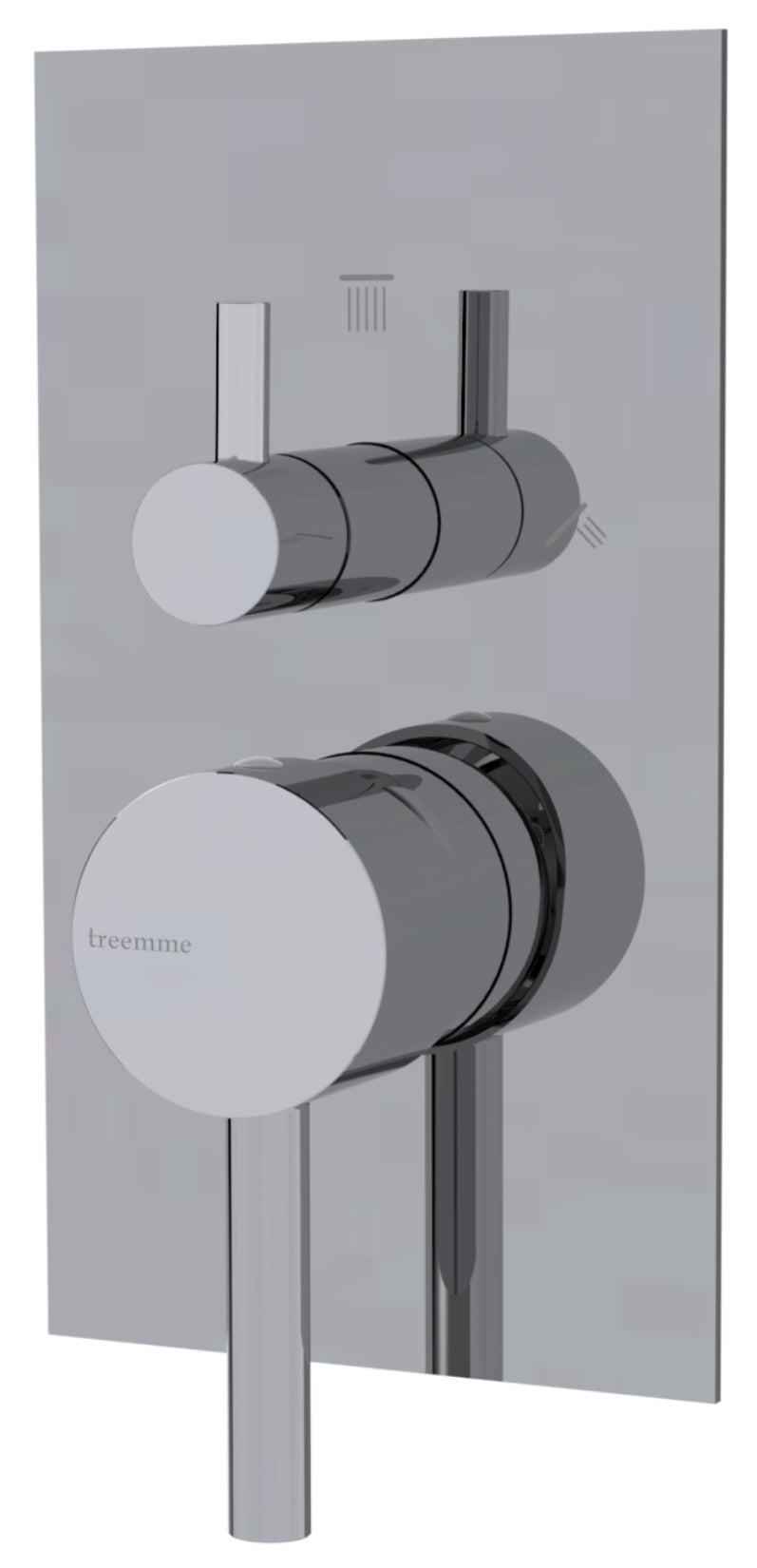 Rubinetterie Treemme 3M Contract Footprint RWIT 8C49 CC 03 + RWIT 7C49 ZZ 2V Miscelatore Monocomando Vasca Doccia Incasso Parete Meccanico 2 Vie Con Deviatore Rotativo 2 Fori 1 Manopola Parte Interna Esterna Incluse Stile Moderno Con Piastra Ottone Cromo