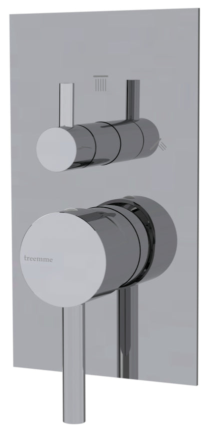 Rubinetterie Treemme 3M Contract Footprint RWIT 8C49 CC 03 + RWIT 7C49 ZZ 2V Miscelatore Monocomando Vasca Doccia Incasso Parete Meccanico 2 Vie Con Deviatore Rotativo 2 Fori 1 Manopola Parte Interna Esterna Incluse Stile Moderno Con Piastra Ottone Cromo