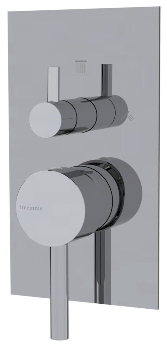 Rubinetterie Treemme 3M Contract Footprint RWIT 8C49 CC 03 + RWIT 7C49 ZZ 2V Miscelatore Monocomando Vasca Doccia Incasso Parete Meccanico 2 Vie Con Deviatore Rotativo 2 Fori 1 Manopola Parte Interna Esterna Incluse Stile Moderno Con Piastra Ottone Cromo