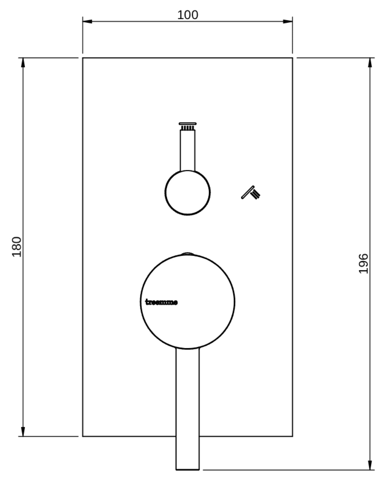 Rubinetterie Treemme 3M Contract Footprint RWIT 8C49 CC 03 + RWIT 7C49 ZZ 2V Miscelatore Monocomando Vasca Doccia Incasso Parete Meccanico 2 Vie Con Deviatore Rotativo 2 Fori 1 Manopola Parte Interna Esterna Incluse Stile Moderno Con Piastra Ottone Cromo