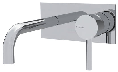 Rubinetterie Treemme 3M Contract Footprint RWIT 8C51 CC 01 + RWIT 7C51 ZZ 04 Miscelatore Lavabo Incasso Muro 158 mm 2 Fori 1 Manopola Miscelazione Meccanica Con Piastra Stile Moderno Profondità 158 mm Parte Interna Esterna Incluse Ottone Cromata