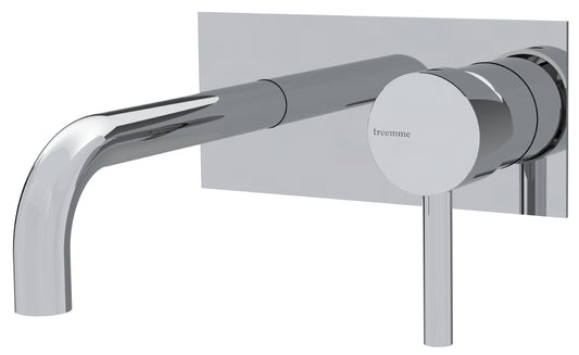 Rubinetterie Treemme 3M Contract Footprint RWIT 8C51 CC 01 + RWIT 7C51 ZZ 04 Miscelatore Lavabo Incasso Muro 158 mm 2 Fori 1 Manopola Miscelazione Meccanica Con Piastra Stile Moderno Profondità 158 mm Parte Interna Esterna Incluse Ottone Cromata