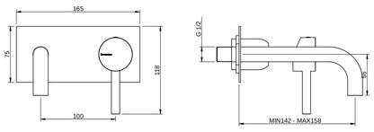 Rubinetterie Treemme 3M Contract Footprint RWIT 8C51 CC 01 + RWIT 7C51 ZZ 04 Miscelatore Lavabo Incasso Muro 158 mm 2 Fori 1 Manopola Miscelazione Meccanica Con Piastra Stile Moderno Profondità 158 mm Parte Interna Esterna Incluse Ottone Cromata