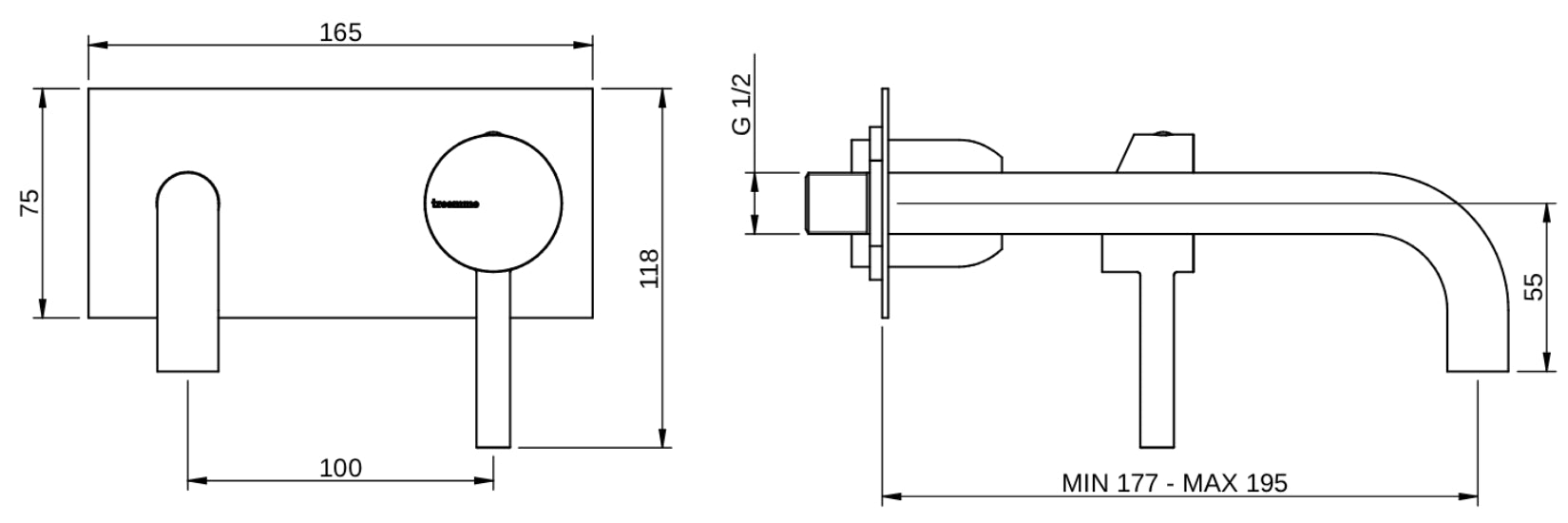 Rubinetterie Treemme 3M Contract Footprint RWIT 8C52 CC 01 + RWIT 7C51 ZZ 04 Miscelatore Lavabo Incasso Muro 195 mm 2 Fori 1 Manopola Miscelazione Meccanica Con Piastra Stile Moderno Profondità 195 mm Parte Interna Esterna Incluse Ottone Cromata
