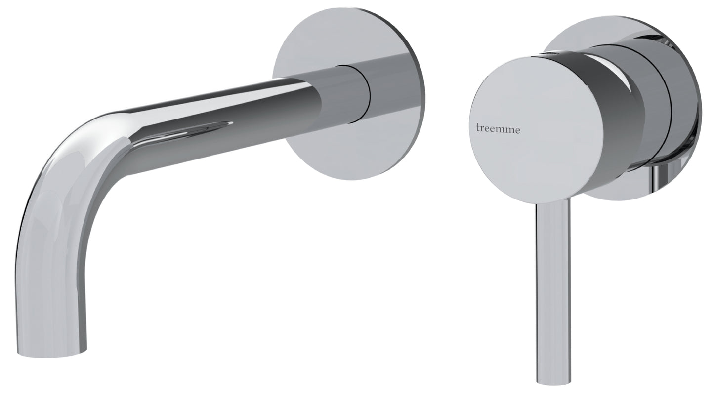 Rubinetterie Treemme 3M Contract Footprint RWIT 8C75 CC 01 + RWIT 7C51 ZZ 04 Miscelatore Lavabo Incasso Muro 158 mm 2 Fori 1 Manopola Miscelazione Meccanica Stile Moderno Profondità 158 mm Parte Interna Esterna Incluse Ottone Cromata