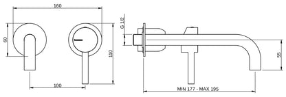 Rubinetterie Treemme 3M Contract Footprint RWIT 8C76 CC 01 + RWIT 7C51 ZZ 04 Miscelatore Lavabo Incasso Muro 195 mm 2 Fori 1 Manopola Miscelazione Meccanica Stile Moderno Profondità 195 mm Parte Interna Esterna Incluse Ottone Cromata