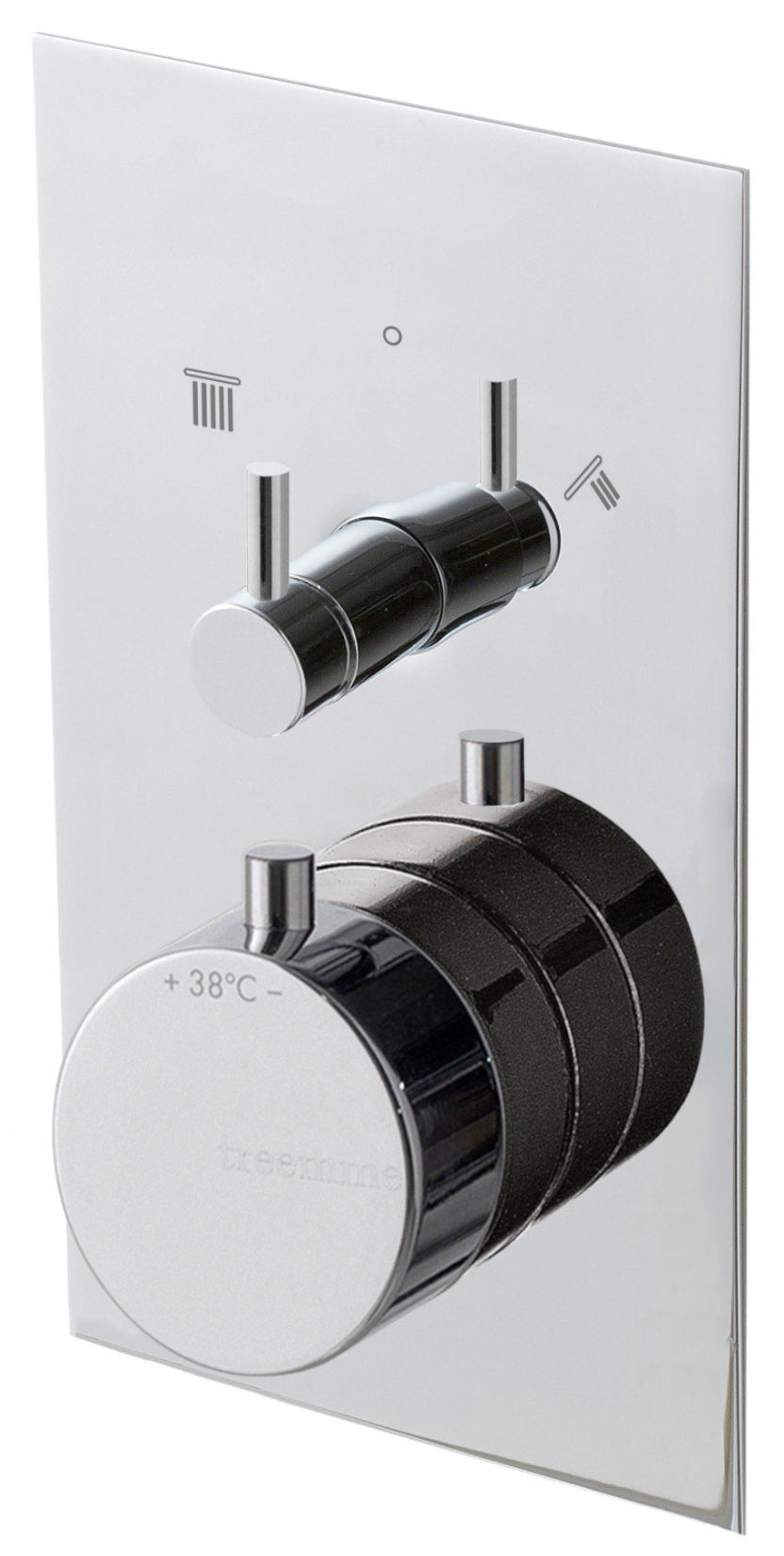 Rubinetterie Treemme 3M Contract Footprint  RWIT 7C46 CC 01 + RWIT 7C46 ZZ 2V Miscelatore Doccia Incasso Parete Deviatore Due Uscite Rotativo Miscelazione Termostatica 2 Fori Manopole Parte Interna Esterna Incluse Stile Moderno Con Piastra Ottone Cromato