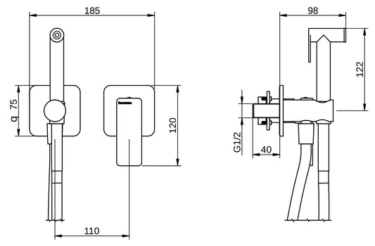 Rubinetterie Treemme 3M Hask RWIT 6AD4 CC 30 + RWIT 51A5 ZZ 01 Miscelatore Incasso Idroscopino Per WC Con Doccetta Tonda in Metallo Flessibile in PVC 1 Metro 2 Fori 1 Leva Parte Interna e Esterna Incluse Materiale Ottone Finitura Cromata
