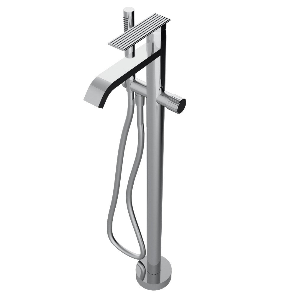 Rubinetterie Treemme 3M Ios RWIT 2A03 CC 50 + RWIT 4A62 ZZ 50 Miscelatore Vasca Da Terra a Pavimento Monocomando Meccanico Parte Interna Esterna Inclusa Monoforo Con Piastra Ottone Cromata 1 Leva Stile Moderno Doccetta Metallo Flessibile PVC