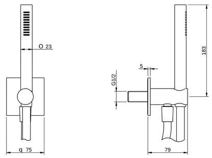 Rubinetterie Treemme 3M Ios RWIT 2AD4 CC 20 Duplex Presa Acqua Kit Gancio Ottone Flessibile PVC 1,5 Metri E Doccetta In Metallo Estraibile Forma Tonda Stilo Borchia Quadra Finitura Cromata Portata 8 Litri Al Minuto