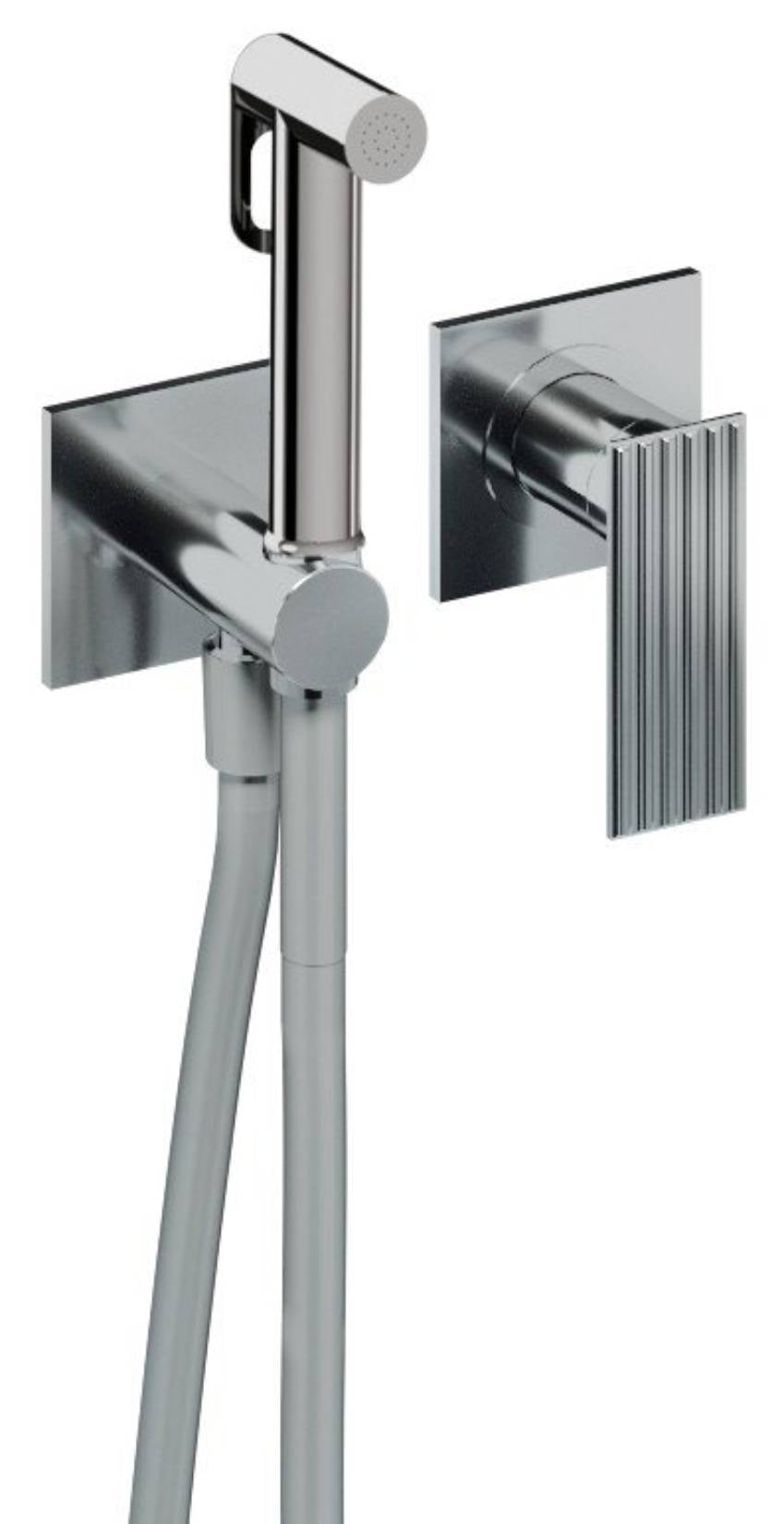 Rubinetterie Treemme 3M Ios RWIT 2AD4 CC 30 + RWIT 51A5 ZZ 01 Miscelatore Incasso Idroscopino Per WC Con Doccetta Tonda in Metallo Borchie Quadre Flessibile in PVC 1 Metro 2 Fori 1 Leva Parte Interna e Esterna Incluse Materiale Ottone Finitura Cromata