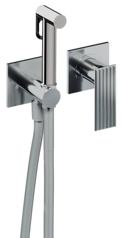 Rubinetterie Treemme 3M Ios RWIT 2AD4 CC 30 + RWIT 51A5 ZZ 01 Miscelatore Incasso Idroscopino Per WC Con Doccetta Tonda in Metallo Borchie Quadre Flessibile in PVC 1 Metro 2 Fori 1 Leva Parte Interna e Esterna Incluse Materiale Ottone Finitura Cromata