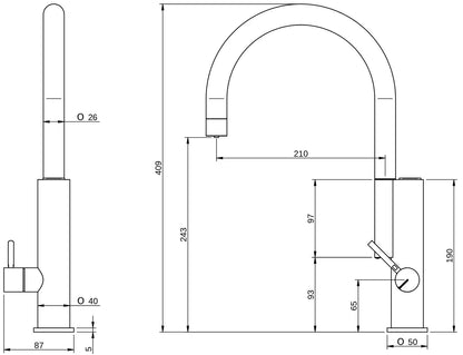Rubinetterie Treemme 3M Kitchen - Design IT 5509 CC UP ZZ Miscelatore Lavello a 3 Vie Per Cucina Lavanderia Lavatoi Appoggio 1 Leva Monoforo Miscelazione Meccanica Stile Moderno Collo Girevole 360° Altezza 409 mm Profondità 210 mm Ottone Cromato