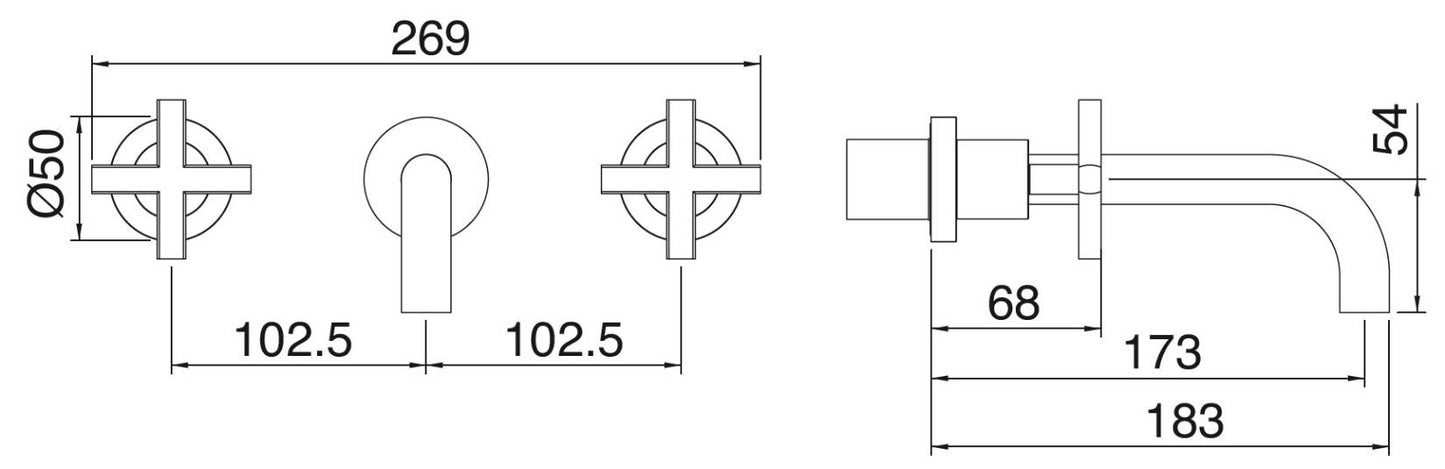 Rubinetterie Treemme Line RWIT 1052 CC 50 + RWIT 3A60 ZZ 02 Miscelatore Gruppo Lavabo Incasso A Muro 173 mm Materiale Ottone Finitura Cromata