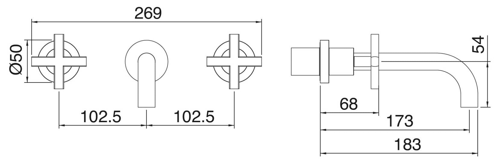 Rubinetterie Treemme Line RWIT 1052 CC 50 + RWIT 3A60 ZZ 02 Miscelatore Gruppo Lavabo Incasso A Muro 173 mm Materiale Ottone Finitura Cromata