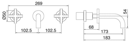 Rubinetterie Treemme Line RWIT 1052 CC 50 + RWIT 3A60 ZZ 02 Miscelatore Gruppo Lavabo Incasso A Muro 173 mm Materiale Ottone Finitura Cromata