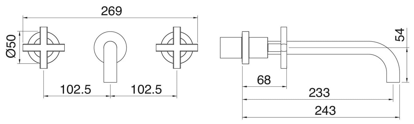 Rubinetterie Treemme Line RWIT 1060 CC 50 + RWIT 3A60 ZZ 02 Miscelatore Gruppo Lavabo Incasso A Muro 233 mm Materiale Ottone Finitura Cromata