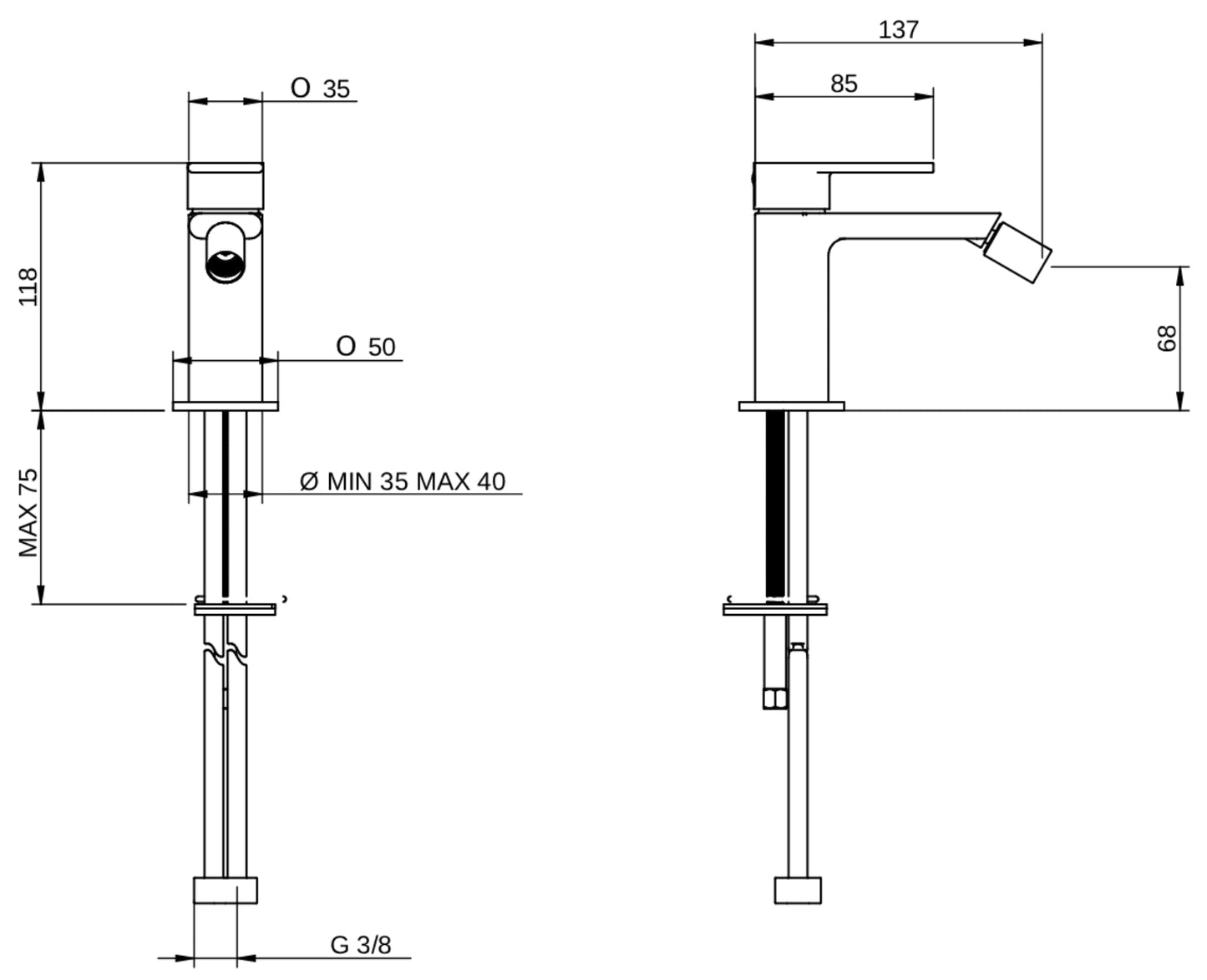 Rubinetterie Treemme 3M Contract Mars IT 9C22 CC MA ZZ Miscelatore Bidet Da Appoggio Monoforo 1 Manopola Miscelazione Meccanica Stile Moderno Altezza 118 mm Profondità 137 mm Materiale Ottone Finitura Cromata