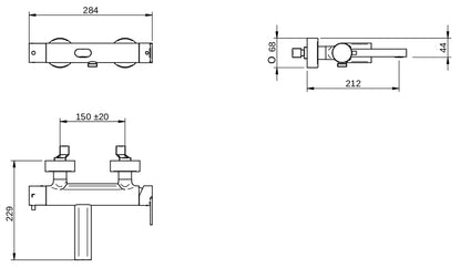 Rubinetterie Treemme 3M Contract Mars IT 9C50 CC MA ZZ Miscelatore Monocomando Esterno Vasca a Muro Senza Set Doccia Miscelazione Meccanica 2 Fori Stile Moderno Ottone Cromato