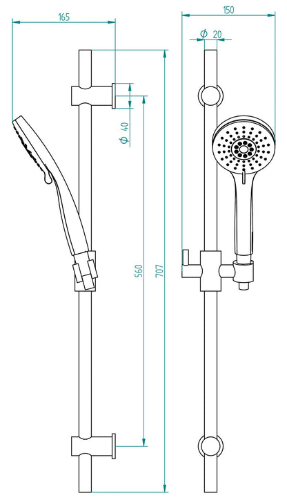 Rubinetterie Treemme 3M Contract Mars RWIT 6306 CC 05 Kit Asta Saliscendi Con Doccetta In ABS 3 Funzioni e Flessibile in PVC Senza Presa Acqua a Muro Finitura Cromata