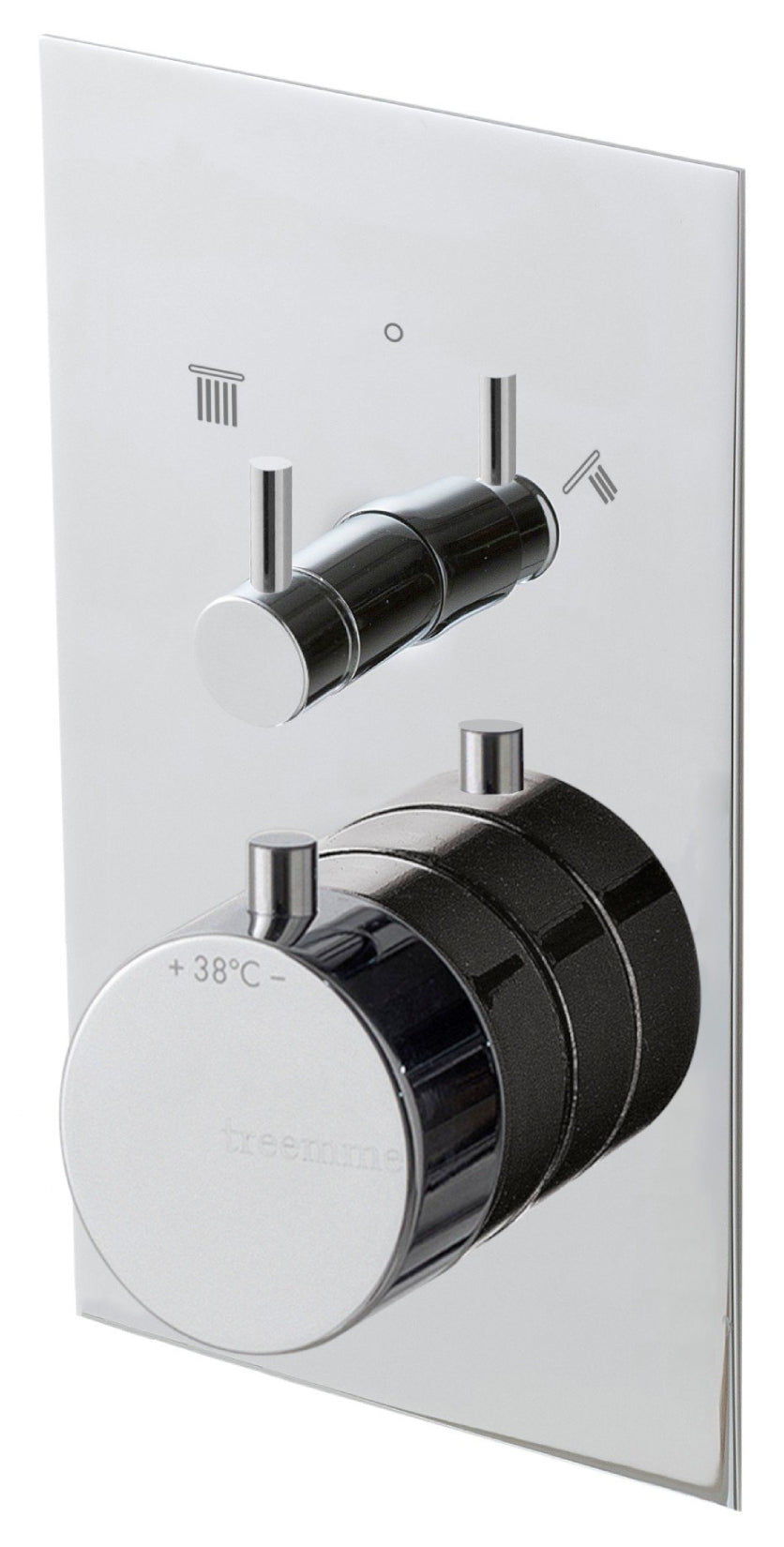 Rubinetterie Treemme 3M Contract Mars RWIT 7C46 CC 01 + RWIT 7C46 ZZ 2V Miscelatore Doccia Incasso Parete Deviatore Due Uscite Rotativo Miscelazione Termostatica 2 Fori Manopole Parte Interna Esterna Incluse Stile Moderno Con Piastra Ottone Cromato