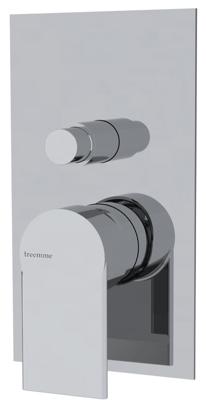 Rubinetterie Treemme 3M Contract Mars RWIT 9C49 CC 02 + RWIT 7C49 ZZ 01 Miscelatore Monocomando Vasca Doccia Incasso con Click Clack Meccanico 2 Vie Parete 2 Fori 1 Manopola Parte Interna Esterna Incluse Stile Moderno Con Piastra Ottone Cromato