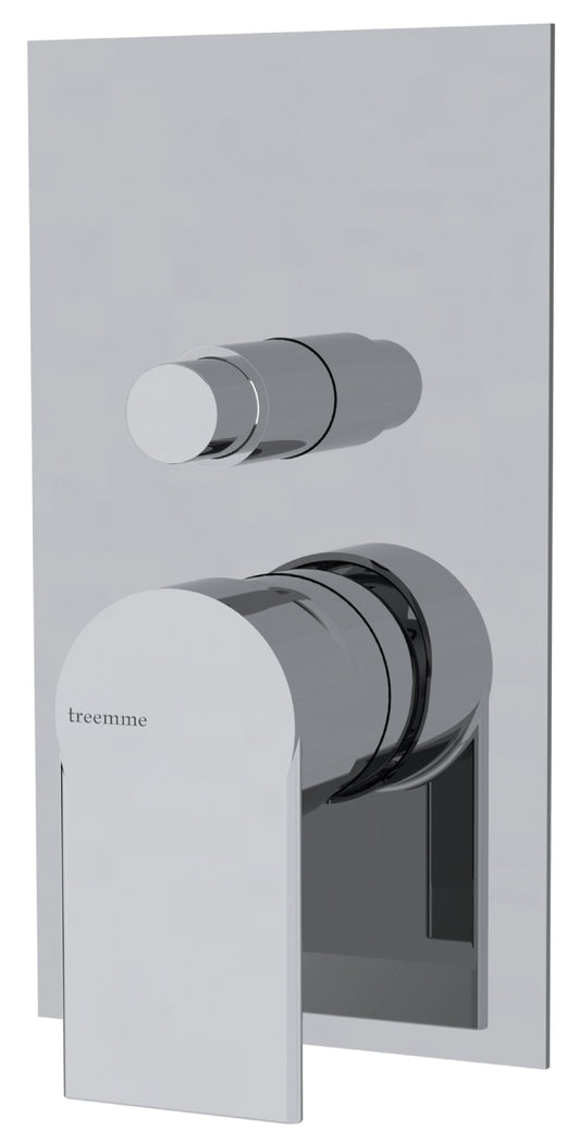 Rubinetterie Treemme 3M Contract Mars RWIT 9C49 CC 02 + RWIT 7C49 ZZ 01 Miscelatore Monocomando Vasca Doccia Incasso con Click Clack Meccanico 2 Vie Parete 2 Fori 1 Manopola Parte Interna Esterna Incluse Stile Moderno Con Piastra Ottone Cromato
