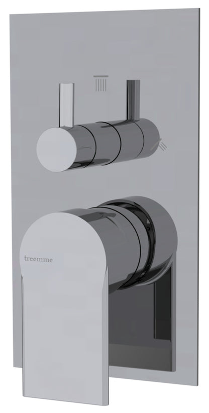 Rubinetterie Treemme 3M Contract Mars RWIT 9C49 CC 03 + RWIT 7C49 ZZ 2V Miscelatore Monocomando Vasca Doccia Incasso Parete Meccanico 2 Vie Con Deviatore Rotativo 2 Fori 1 Manopola Parte Interna Esterna Incluse Stile Moderno Con Piastra Ottone Cromo