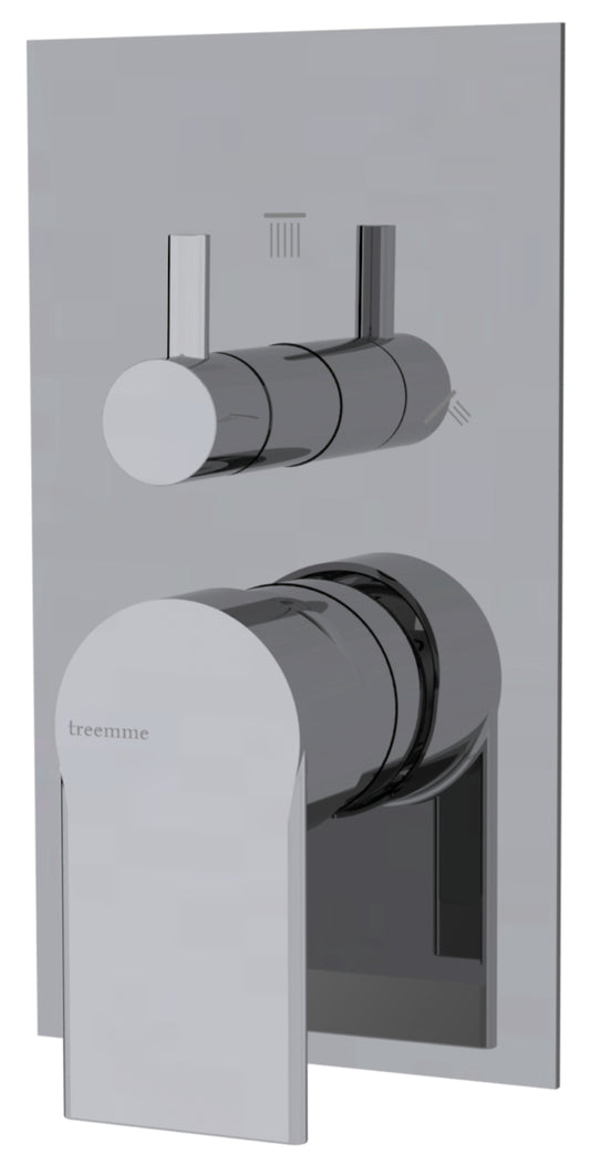 Rubinetterie Treemme 3M Contract Mars RWIT 9C49 CC 03 + RWIT 7C49 ZZ 2V Miscelatore Monocomando Vasca Doccia Incasso Parete Meccanico 2 Vie Con Deviatore Rotativo 2 Fori 1 Manopola Parte Interna Esterna Incluse Stile Moderno Con Piastra Ottone Cromo