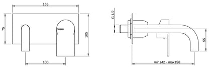 Rubinetterie Treemme 3M Contract Mars RWIT 9C51 CC 01 + RWIT 7C51 ZZ 04 Miscelatore Lavabo Incasso Muro 158 mm 2 Fori 1 Manopola Miscelazione Meccanica Con Piastra Stile Moderno Profondità Bocca 158 mm Parte Interna Esterna Incluse Ottone Cromata
