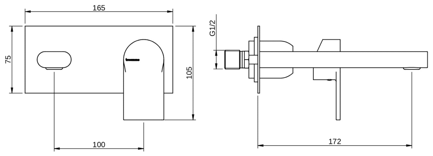 Rubinetterie Treemme 3M Contract Mars RWIT 9C51 CC 02 + RWIT 7C51 ZZ 04 Miscelatore Lavabo Incasso Muro 172 mm 2 Fori 1 Manopola Miscelazione Meccanica Con Piastra Stile Moderno Profondità 172 mm Parte Interna Esterna Incluse Ottone Cromata