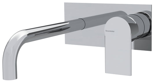 Rubinetterie Treemme 3M Contract Mars RWIT 9C52 CC 01 + RWIT 7C51 ZZ 04 Miscelatore Lavabo Incasso Muro 195 mm 2 Fori 1 Manopola Miscelazione Meccanica Con Piastra Stile Moderno Profondità Bocca 195 mm Parte Interna Esterna Incluse Ottone Cromata