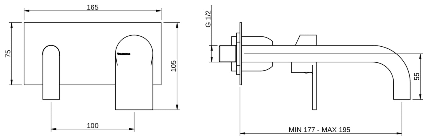 Rubinetterie Treemme 3M Contract Mars RWIT 9C52 CC 01 + RWIT 7C51 ZZ 04 Miscelatore Lavabo Incasso Muro 195 mm 2 Fori 1 Manopola Miscelazione Meccanica Con Piastra Stile Moderno Profondità Bocca 195 mm Parte Interna Esterna Incluse Ottone Cromata