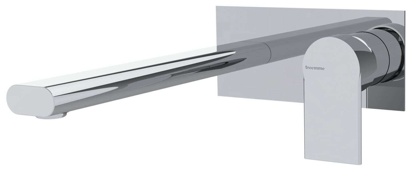 Rubinetterie Treemme 3M Contract Mars RWIT 9C52 CC 02 + RWIT 7C51 ZZ 04 Miscelatore Lavabo Incasso Muro 237 mm 2 Fori 1 Manopola Miscelazione Meccanica Con Piastra Stile Moderno Profondità 237 mm Parte Interna Esterna Incluse Ottone Cromata