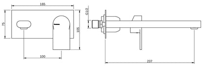 Rubinetterie Treemme 3M Contract Mars RWIT 9C52 CC 02 + RWIT 7C51 ZZ 04 Miscelatore Lavabo Incasso Muro 237 mm 2 Fori 1 Manopola Miscelazione Meccanica Con Piastra Stile Moderno Profondità 237 mm Parte Interna Esterna Incluse Ottone Cromata