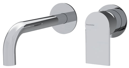 Rubinetterie Treemme 3M Contract Mars RWIT 9C75 CC 01 + RWIT 7C51 ZZ 04 Miscelatore Lavabo Incasso Muro 158 mm 2 Fori 1 Manopola Miscelazione Meccanica Stile Moderno Profondità Bocca 158 mm Parte Interna Esterna Incluse Ottone Cromata