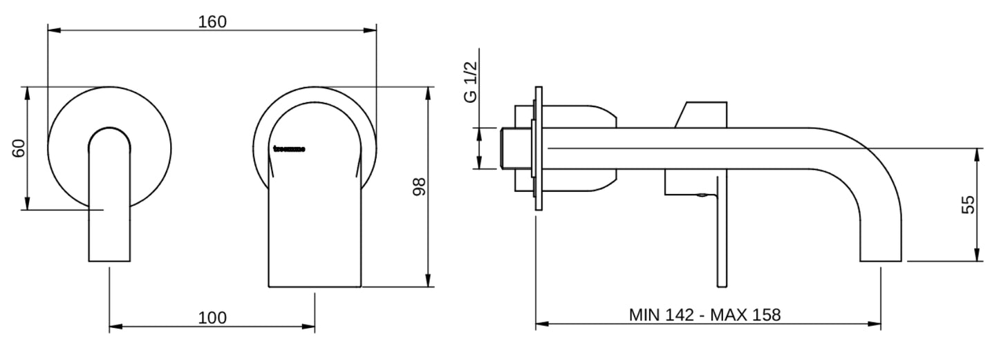 Rubinetterie Treemme 3M Contract Mars RWIT 9C75 CC 01 + RWIT 7C51 ZZ 04 Miscelatore Lavabo Incasso Muro 158 mm 2 Fori 1 Manopola Miscelazione Meccanica Stile Moderno Profondità Bocca 158 mm Parte Interna Esterna Incluse Ottone Cromata