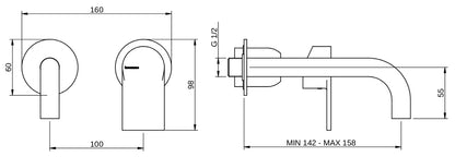 Rubinetterie Treemme 3M Contract Mars RWIT 9C75 CC 01 + RWIT 7C51 ZZ 04 Miscelatore Lavabo Incasso Muro 158 mm 2 Fori 1 Manopola Miscelazione Meccanica Stile Moderno Profondità Bocca 158 mm Parte Interna Esterna Incluse Ottone Cromata