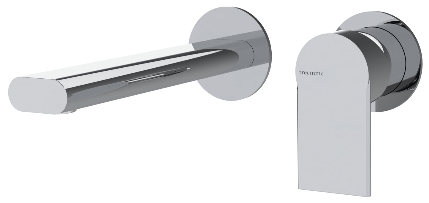 Rubinetterie Treemme 3M Contract Mars RWIT 9C75 CC 02 + RWIT 7C51 ZZ 04 Miscelatore Lavabo Incasso Muro 173 mm 2 Fori 1 Manopola Miscelazione Meccanica Stile Moderno Profondità 173 mm Parte Interna Esterna Incluse Ottone Cromata