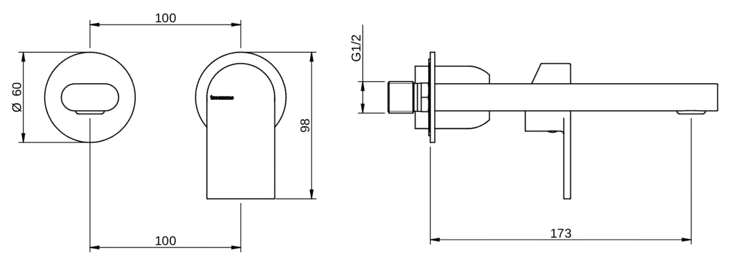 Rubinetterie Treemme 3M Contract Mars RWIT 9C75 CC 02 + RWIT 7C51 ZZ 04 Miscelatore Lavabo Incasso Muro 173 mm 2 Fori 1 Manopola Miscelazione Meccanica Stile Moderno Profondità 173 mm Parte Interna Esterna Incluse Ottone Cromata
