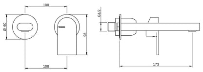 Rubinetterie Treemme 3M Contract Mars RWIT 9C75 CC 02 + RWIT 7C51 ZZ 04 Miscelatore Lavabo Incasso Muro 173 mm 2 Fori 1 Manopola Miscelazione Meccanica Stile Moderno Profondità 173 mm Parte Interna Esterna Incluse Ottone Cromata