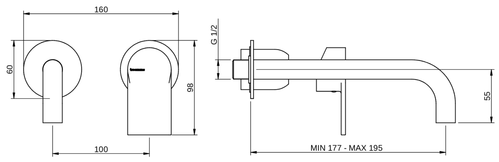 Rubinetterie Treemme 3M Contract Mars RWIT 9C76 CC 01 + RWIT 7C51 ZZ 04 Miscelatore Lavabo Incasso Muro 195 mm 2 Fori 1 Manopola Miscelazione Meccanica Stile Moderno Profondità Bocca 195 mm Parte Interna Esterna Incluse Ottone Cromata