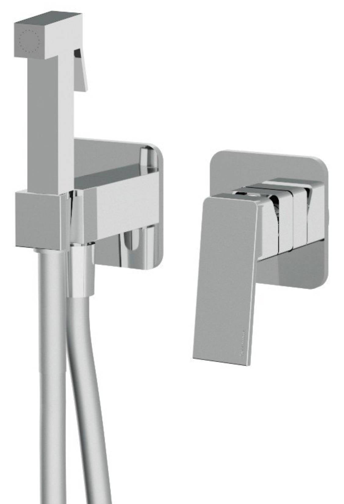 Rubinetterie Treemme 3M Pa36 RWIT 8BD4 CC 30 + RWIT 51A5 ZZ 01 Miscelatore Incasso Idroscopino Per WC Con Doccetta Quadra in Metallo Flessibile in PVC 1 Metro 2 Fori 1 Leva Parte Interna e Esterna Incluse Materiale Ottone Finitura Cromata