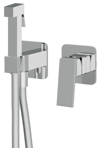 Rubinetterie Treemme 3M Pa36 RWIT 8BD4 CC 30 + RWIT 51A5 ZZ 01 Miscelatore Incasso Idroscopino Per WC Con Doccetta Quadra in Metallo Flessibile in PVC 1 Metro 2 Fori 1 Leva Parte Interna e Esterna Incluse Materiale Ottone Finitura Cromata